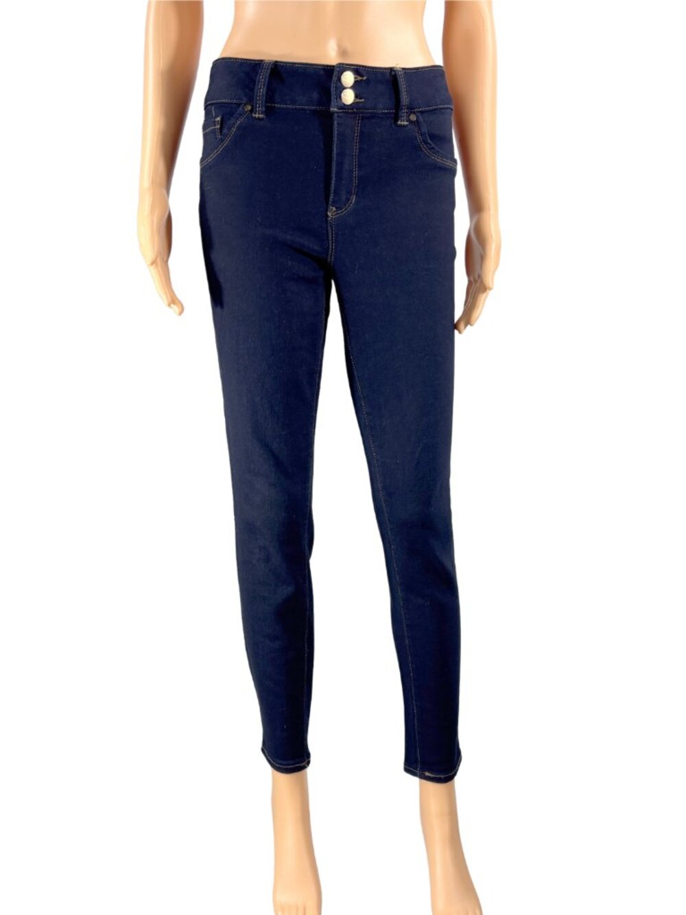 d.jeans Dark Indigo Skinny Jeans Double Button Contrast Stitch Stretch Size 8 Y2